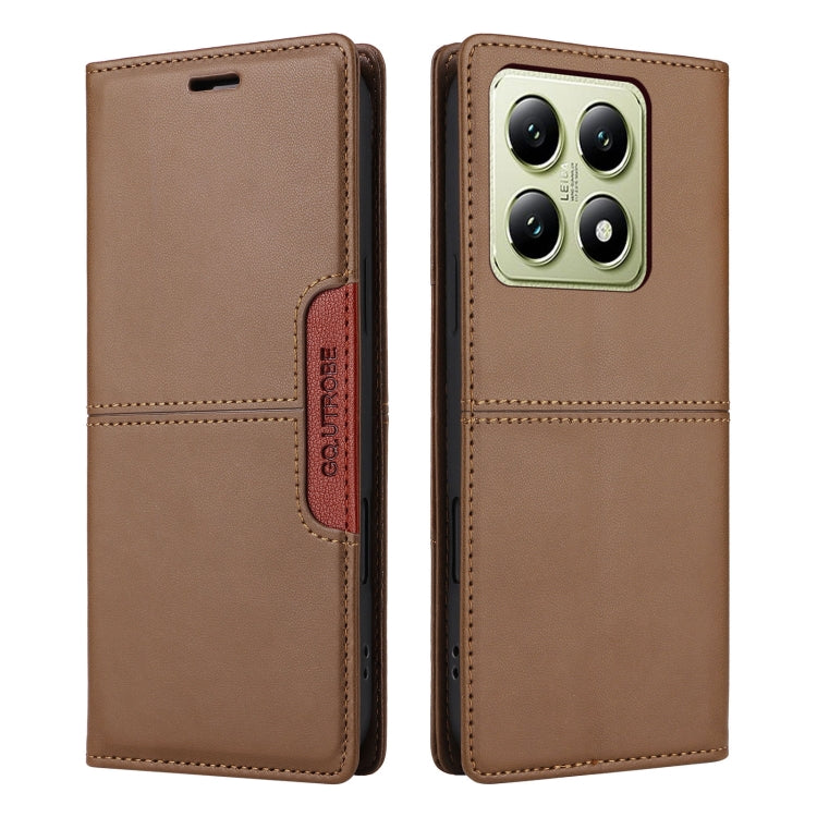For Xiaomi 14T GQUTROBE G01 RFID Anti-theft Leather Phone Case(Brown)
