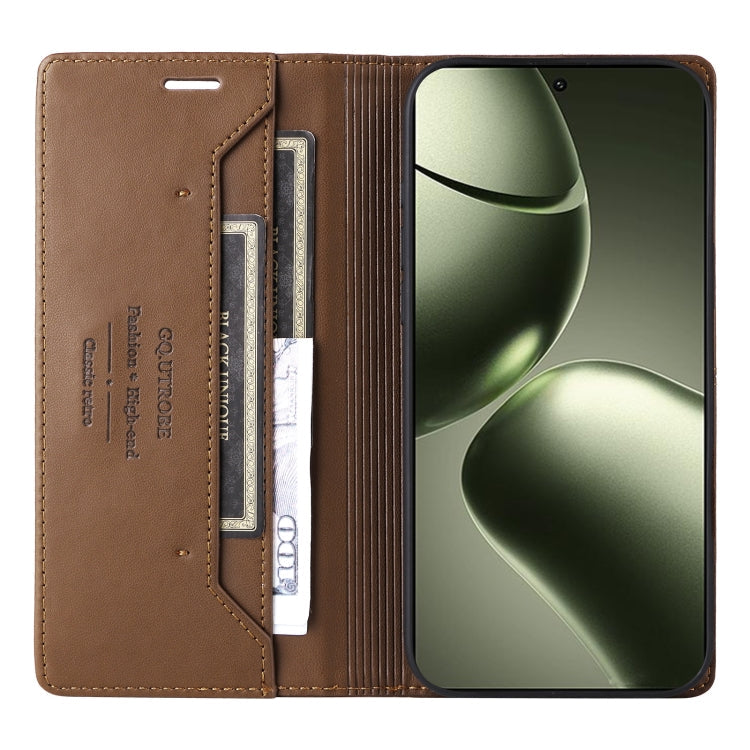 For Xiaomi 14T GQUTROBE G01 RFID Anti-theft Leather Phone Case(Brown)