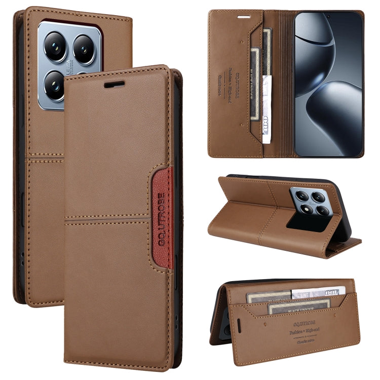 For Xiaomi 14T Pro GQUTROBE G01 RFID Anti-theft Leather Phone Case(Brown)