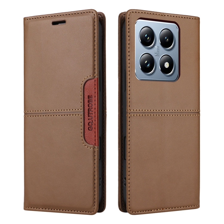 For Xiaomi 14T Pro GQUTROBE G01 RFID Anti-theft Leather Phone Case(Brown)