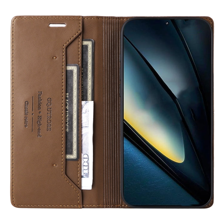 For Xiaomi Poco F6 Pro GQUTROBE G01 RFID Anti-theft Leather Phone Case(Brown)