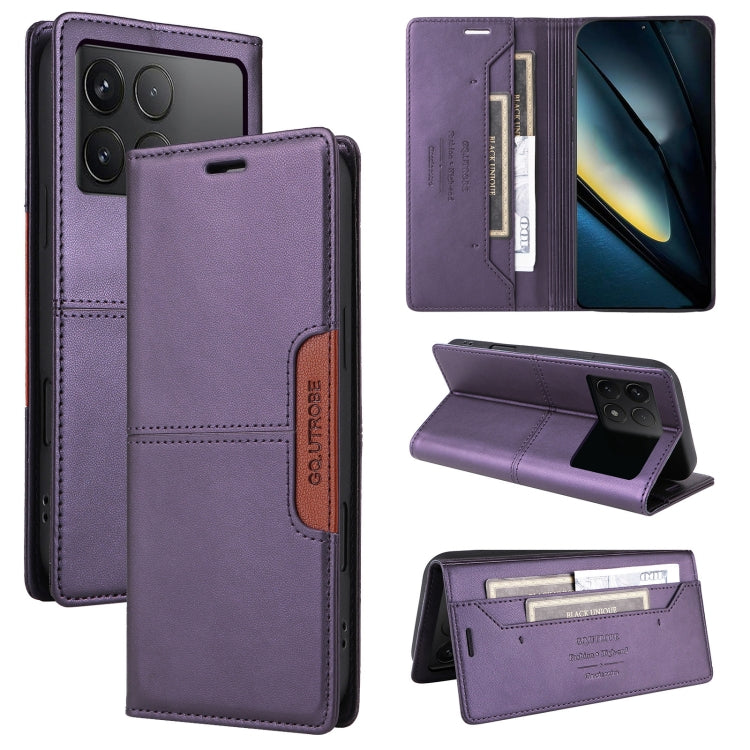 For Xiaomi Poco F6 Pro GQUTROBE G01 RFID Anti-theft Leather Phone Case(Purple)