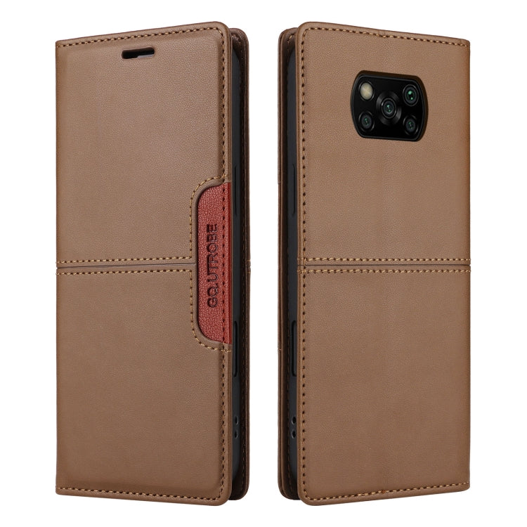 For Xiaomi Poco X3 NFC GQUTROBE G01 RFID Anti-theft Leather Phone Case(Brown)