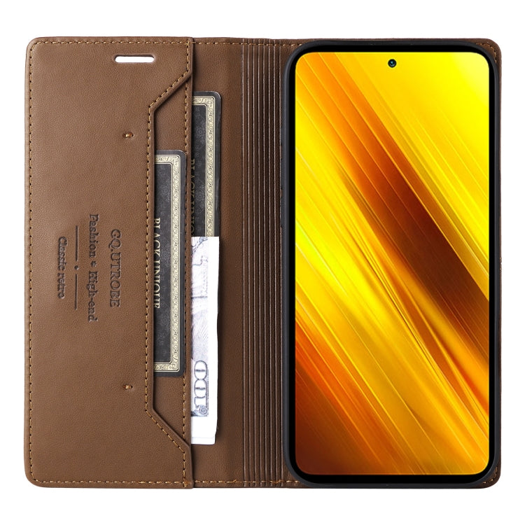 For Xiaomi Poco X3 NFC GQUTROBE G01 RFID Anti-theft Leather Phone Case(Brown)