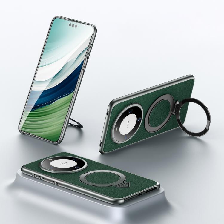 For Huawei Mate 60 SULADA Top Grain Leather MagSafe Magnetic Holder Phone Case(Green)