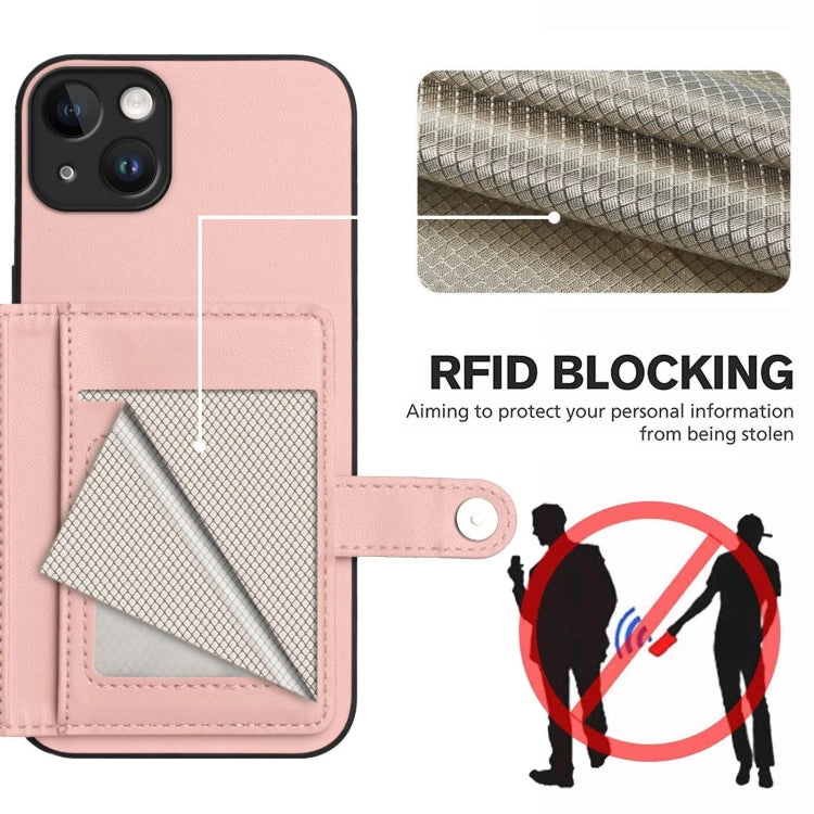 Button Card Bag RFID Anti-theft Phone Case, For iPhone 14 Plus, For iPhone 14, For iPhone 14 Pro, For iPhone 14 Pro Max