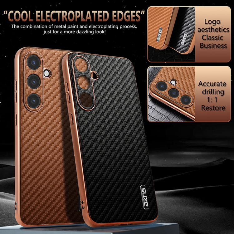 For Samsung Galaxy S25 5G AZNS Electroplated Edge Carbon Fiber Texture Phone Case(Black)