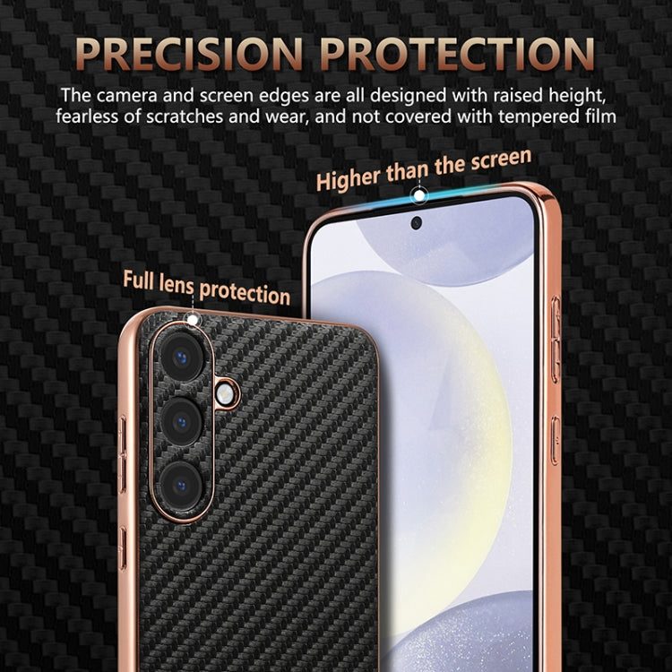 For Samsung Galaxy S25 5G AZNS Electroplated Edge Carbon Fiber Texture Phone Case(Black)