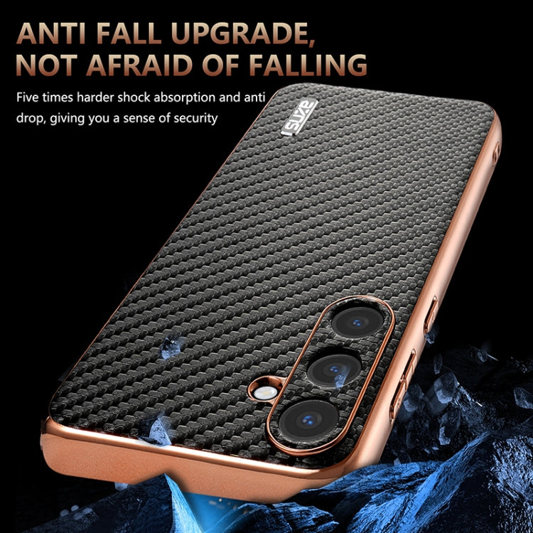 For Samsung Galaxy S25 5G AZNS Electroplated Edge Carbon Fiber Texture Phone Case(Blue)