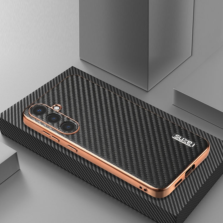 For Samsung Galaxy S25+ 5G AZNS Electroplated Edge Carbon Fiber Texture Phone Case(Black)