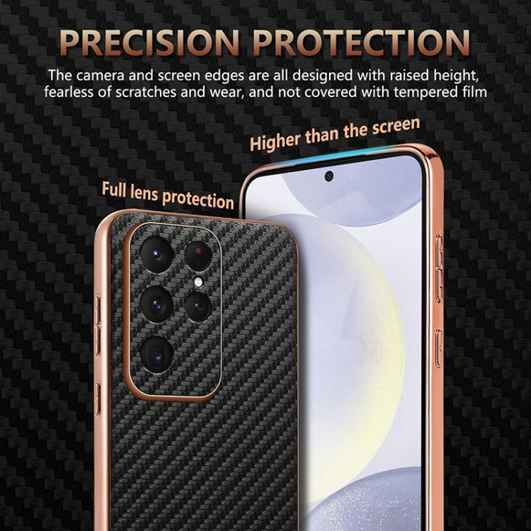 For Samsung Galaxy S25 Ultra 5G AZNS Electroplated Edge Carbon Fiber Texture Phone Case(Brown)