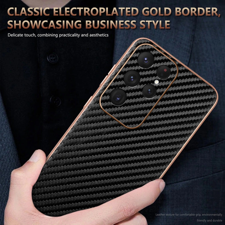 For Samsung Galaxy S25 Ultra 5G AZNS Electroplated Edge Carbon Fiber Texture Phone Case(Green)