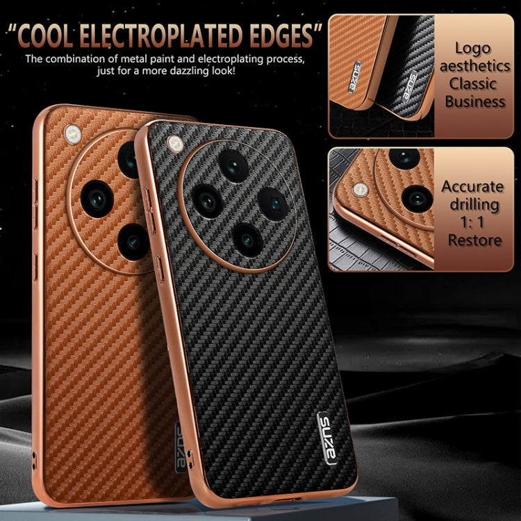 For OPPO Find X8 Pro AZNS Electroplated Edge Carbon Fiber Texture Phone Case(Brown)