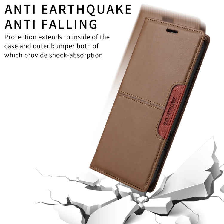 For iPhone 14 Pro GQUTROBE G01 RFID Anti-theft Leather Phone Case(Brown)