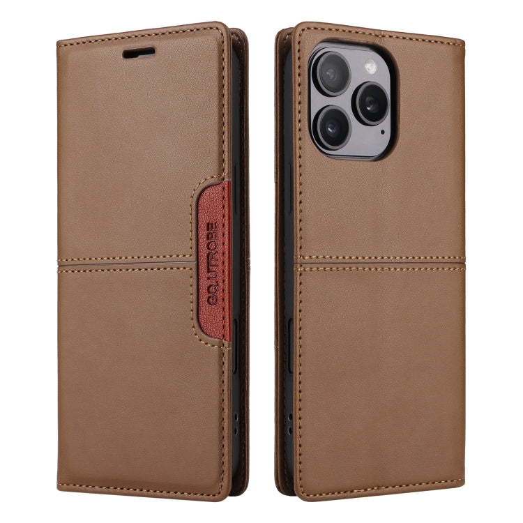 For iPhone 14 Pro Max GQUTROBE G01 RFID Anti-theft Leather Phone Case(Brown)