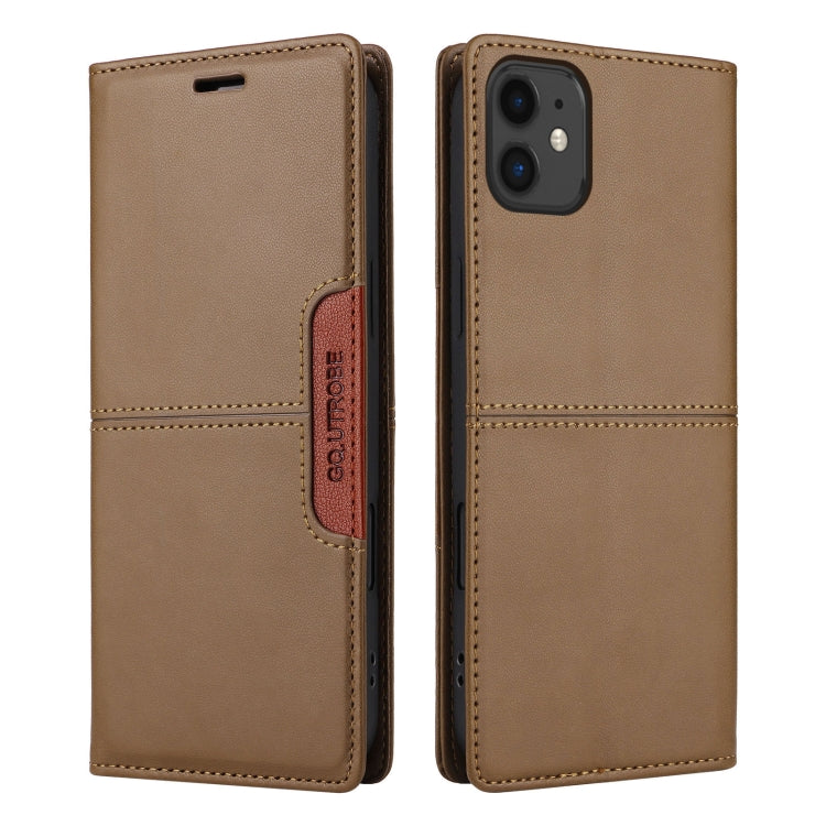 For iPhone 12 GQUTROBE G01 RFID Anti-theft Leather Phone Case(Brown)