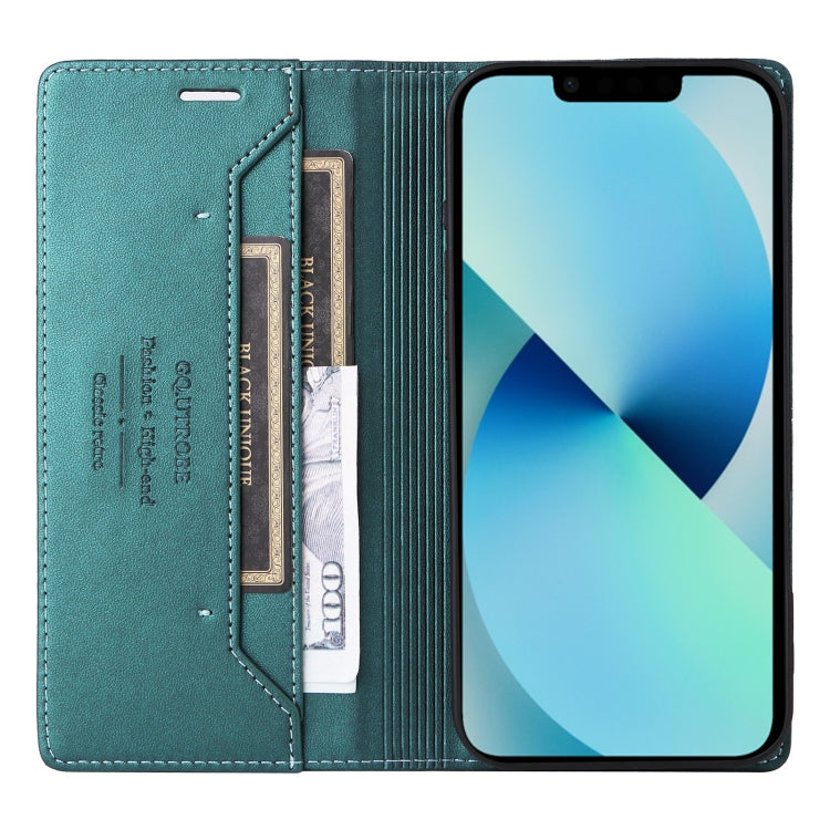 For iPhone 14 / 13 GQUTROBE G01 RFID Anti-theft Leather Phone Case(Green)