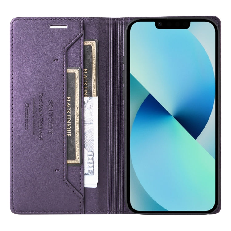 For iPhone 15 Plus / 14 Plus GQUTROBE G01 RFID Anti-theft Leather Phone Case(Purple)
