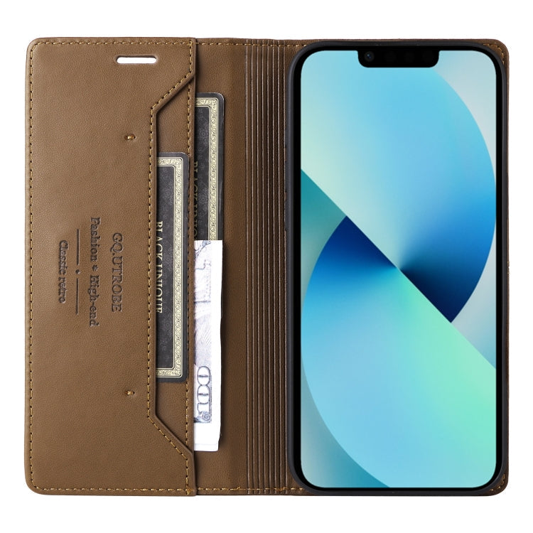 For iPhone 15 GQUTROBE G01 RFID Anti-theft Leather Phone Case(Brown)