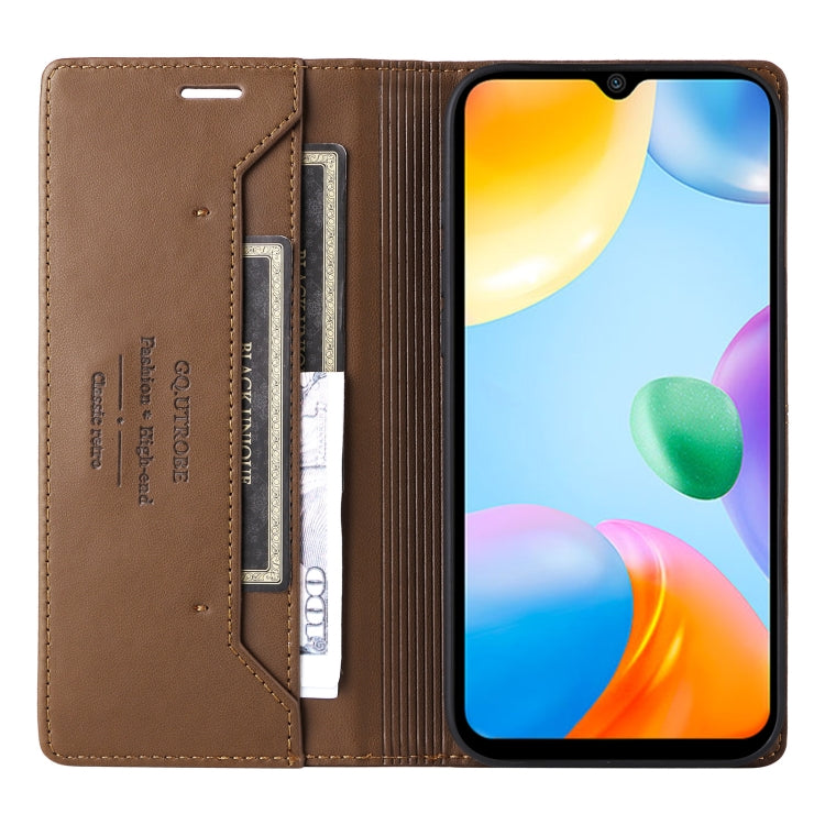 For Redmi 10C GQUTROBE G01 RFID Anti-theft Leather Phone Case(Brown)