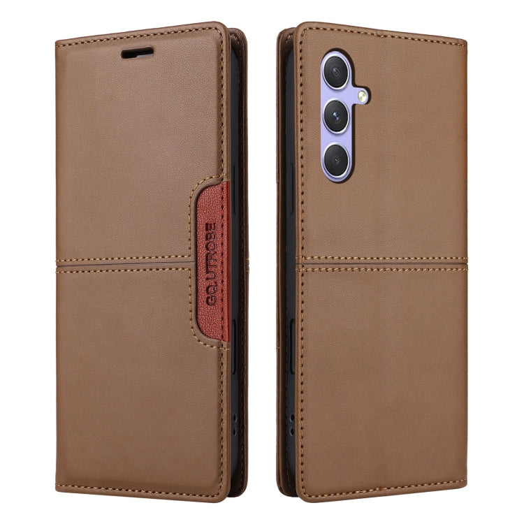 For Samsung Galaxy A14 5G GQUTROBE G01 RFID Anti-theft Leather Phone Case(Brown)