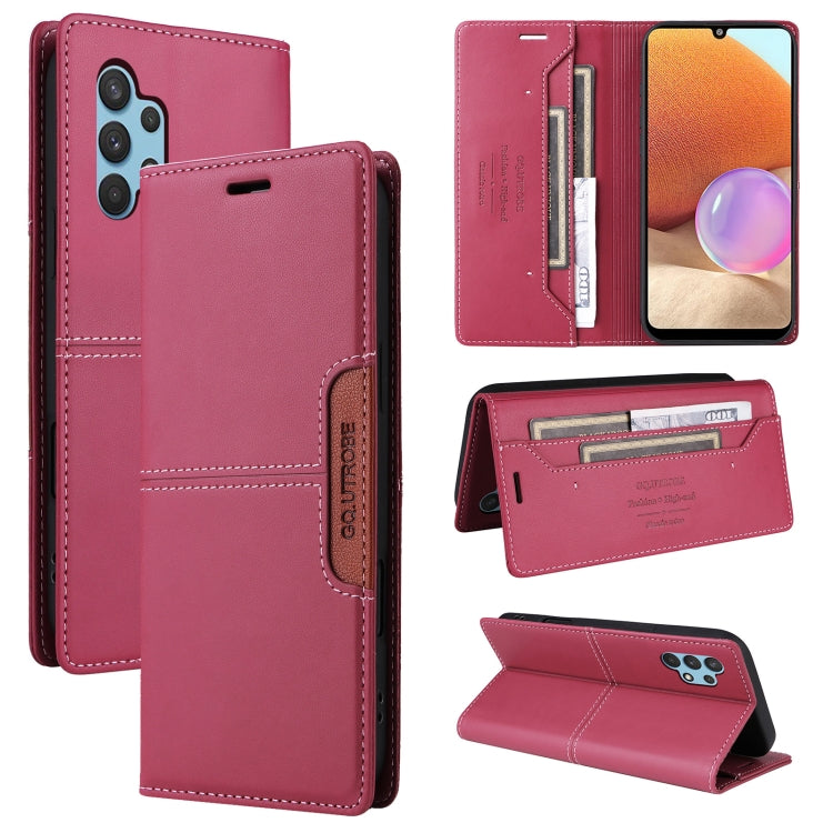 For Samsung Galaxy A32 4G GQUTROBE G01 RFID Anti-theft Leather Phone Case(Red)
