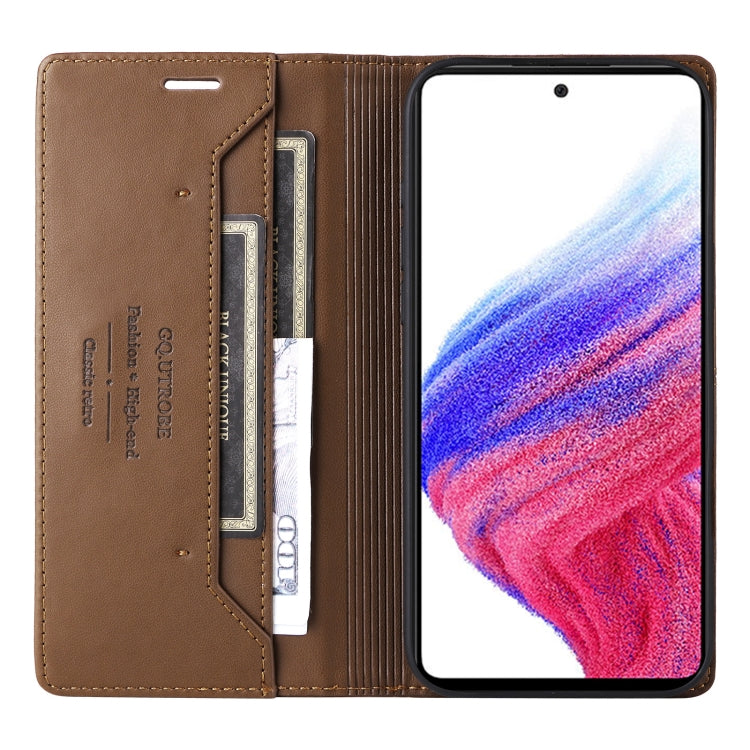 For Samsung Galaxy A33 5G GQUTROBE G01 RFID Anti-theft Leather Phone Case(Brown)