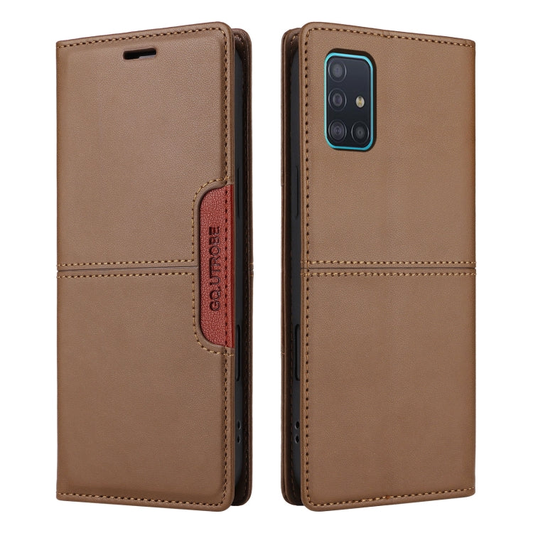 For Samsung Galaxy A51 4G GQUTROBE G01 RFID Anti-theft Leather Phone Case(Brown)