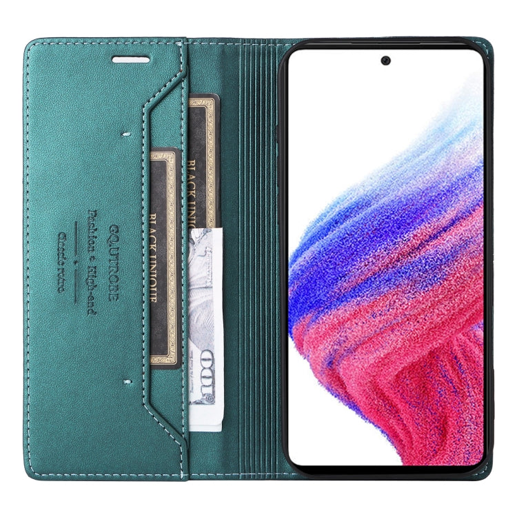 For Samsung Galaxy A52 GQUTROBE G01 RFID Anti-theft Leather Phone Case(Green)