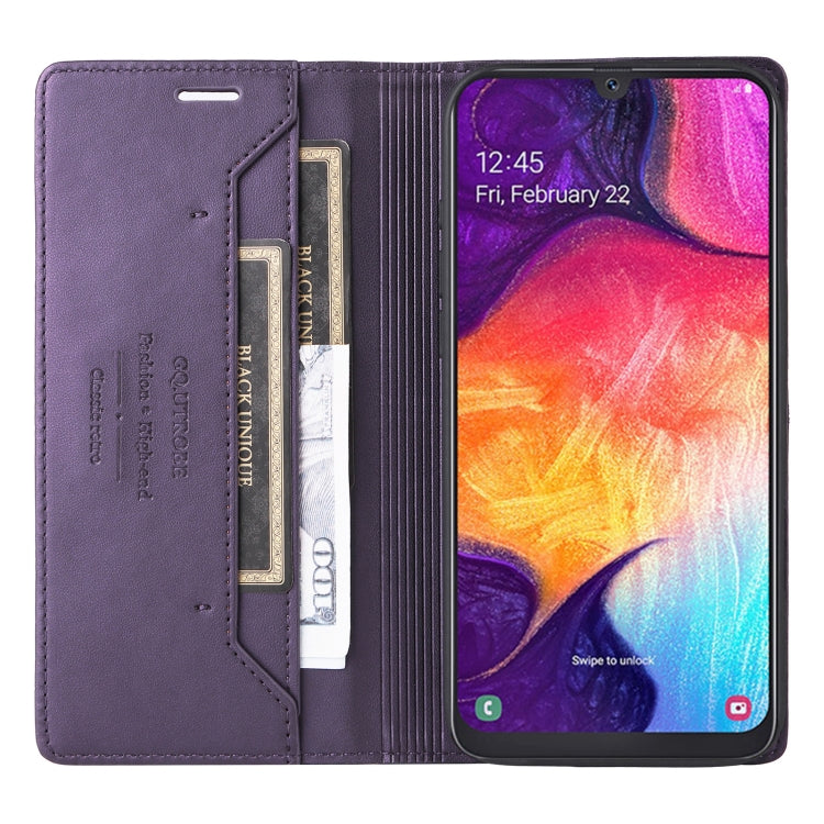 For Samsung Galaxy A70 GQUTROBE G01 RFID Anti-theft Leather Phone Case(Purple)
