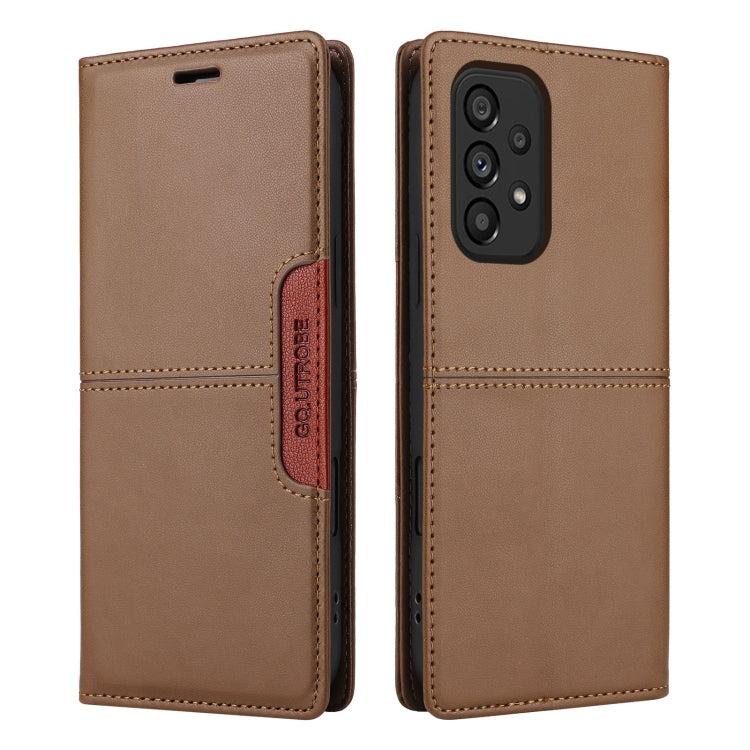 For Samsung Galaxy A72 GQUTROBE G01 RFID Anti-theft Leather Phone Case(Brown)