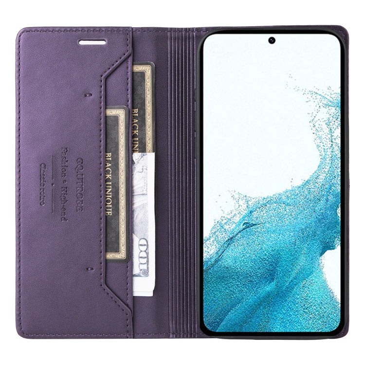 For Samsung Galaxy S21 FE 5G GQUTROBE G01 RFID Anti-theft Leather Phone Case(Purple)