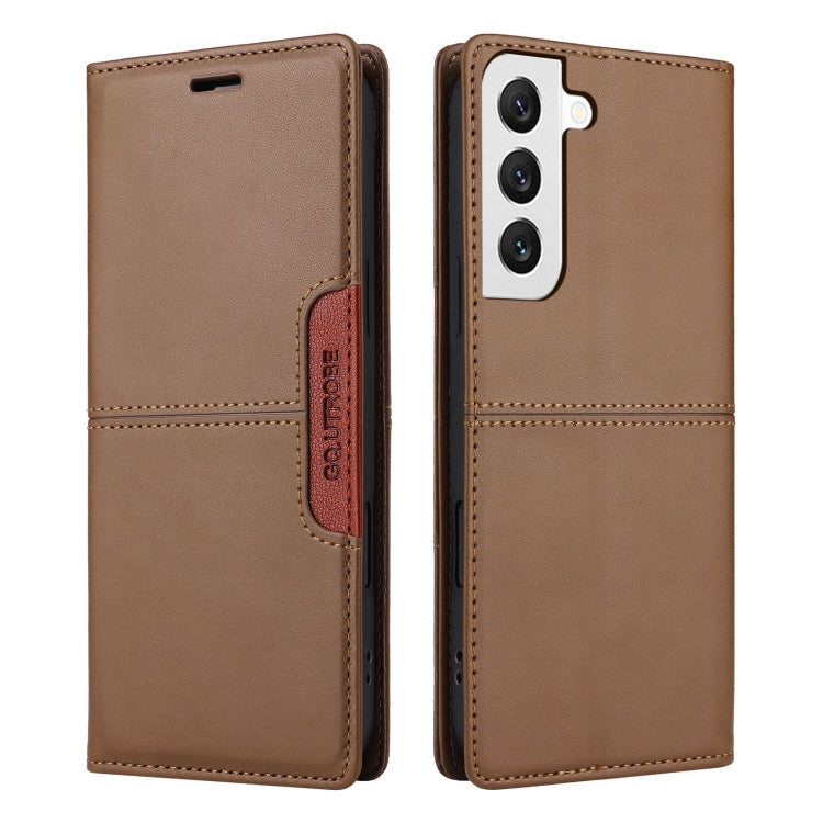 For Samsung Galaxy S21+ 5G GQUTROBE G01 RFID Anti-theft Leather Phone Case(Brown)