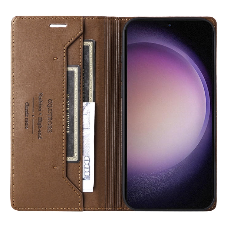 For Samsung Galaxy S23 5G GQUTROBE G01 RFID Anti-theft Leather Phone Case(Brown)
