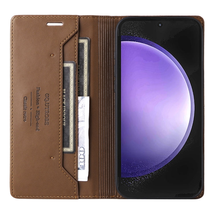 For Samsung Galaxy S24 5G GQUTROBE G01 RFID Anti-theft Leather Phone Case(Brown)