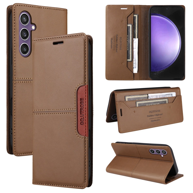 For Samsung Galaxy S24 FE 5G GQUTROBE G01 RFID Anti-theft Leather Phone Case(Brown)
