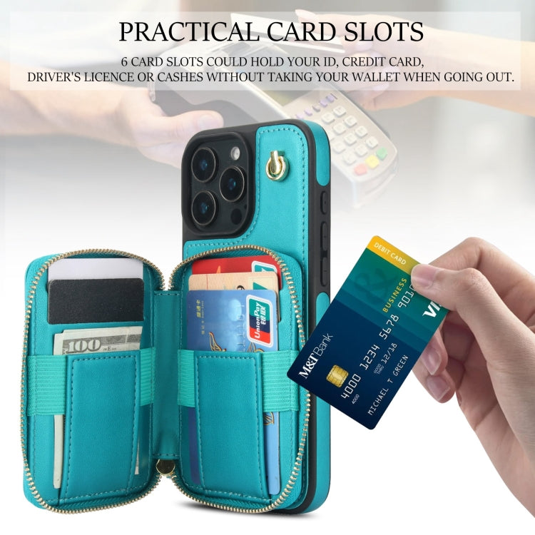 For iPhone 16 Pro AwQuer Crossbody Zipper Wallet Rhombic Leather Back Phone Case(Green)