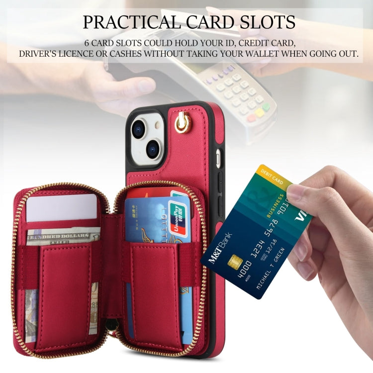 For iPhone 14 / 13 AwQuer Crossbody Zipper Wallet Rhombic Leather Back Phone Case(Red)