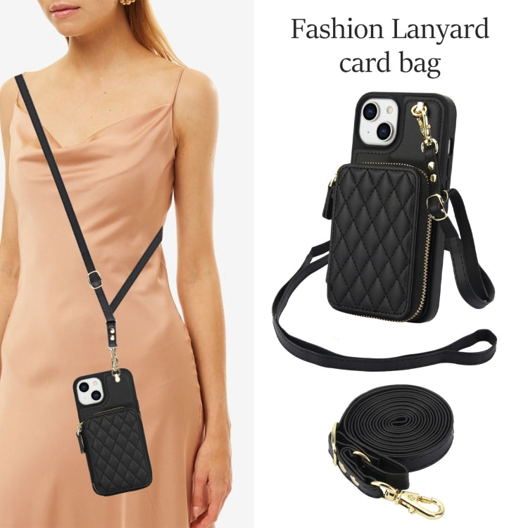 For iPhone 11 AwQuer Crossbody Zipper Wallet Rhombic Leather Back Phone Case(Black)