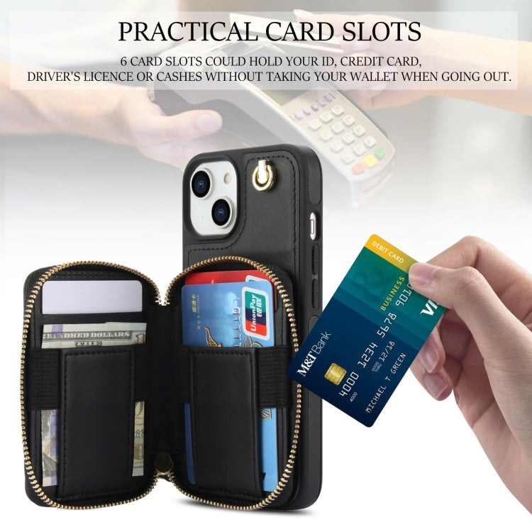 For iPhone 11 AwQuer Crossbody Zipper Wallet Rhombic Leather Back Phone Case(Black)