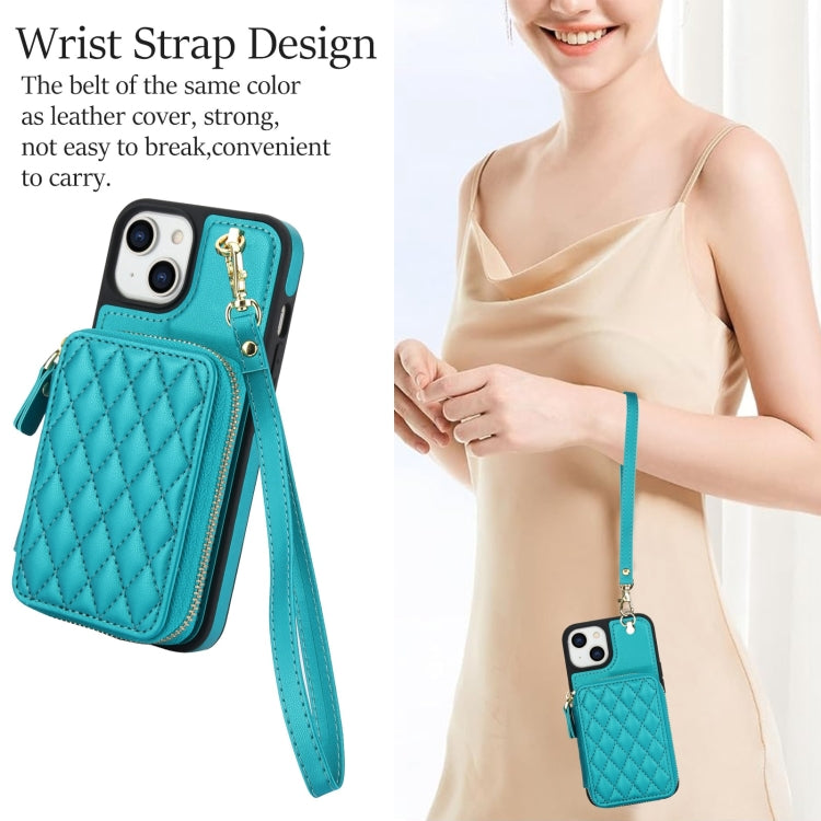 For iPhone 11 AwQuer Crossbody Zipper Wallet Rhombic Leather Back Phone Case(Green)