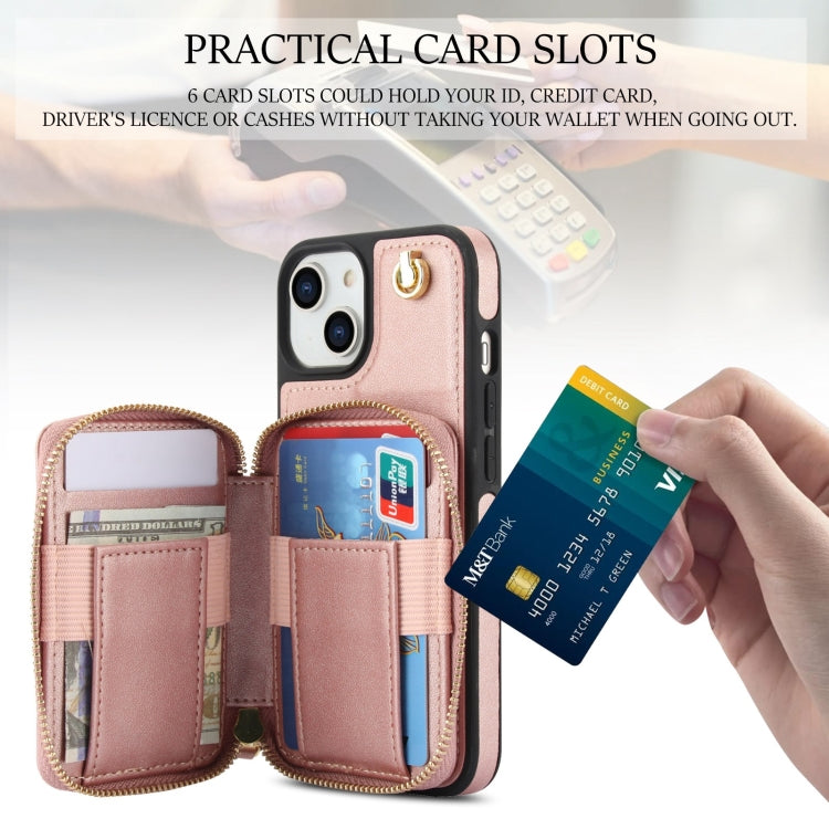 For iPhone 11 AwQuer Crossbody Zipper Wallet Rhombic Leather Back Phone Case(Rose Gold)