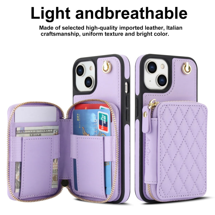 For iPhone 11 AwQuer Crossbody Zipper Wallet Rhombic Leather Back Phone Case(Purple)