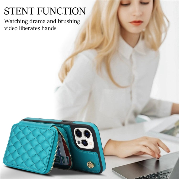 For iPhone 11 Pro AwQuer Crossbody Zipper Wallet Rhombic Leather Back Phone Case(Green)