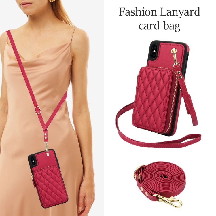 For iPhone X / XS AwQuer Crossbody Zipper Wallet Rhombic Leather Back Phone Case(Red)