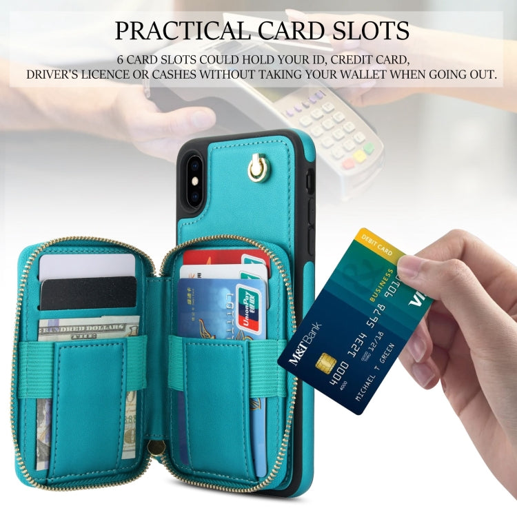 For iPhone X / XS AwQuer Crossbody Zipper Wallet Rhombic Leather Back Phone Case(Green)