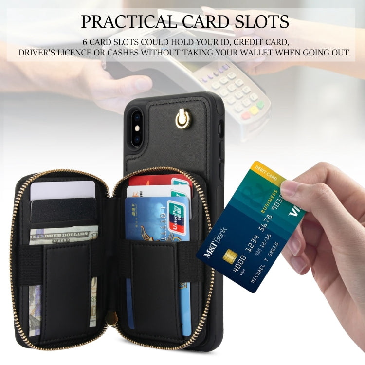 For iPhone XR AwQuer Crossbody Zipper Wallet Rhombic Leather Back Phone Case(Black)