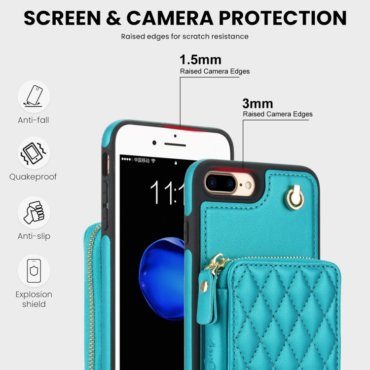 For iPhone 7 Plus / 8 Plus AwQuer Crossbody Zipper Wallet Rhombic Leather Back Phone Case(Green)