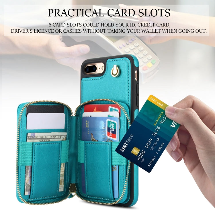 For iPhone 7 Plus / 8 Plus AwQuer Crossbody Zipper Wallet Rhombic Leather Back Phone Case(Green)