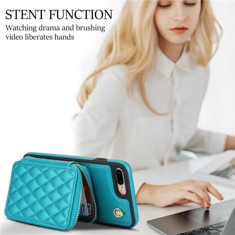 For iPhone 7 Plus / 8 Plus AwQuer Crossbody Zipper Wallet Rhombic Leather Back Phone Case(Green)